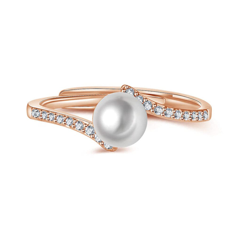 Women's Adjustable Ring Sterling Silver 925 Pearl Design Rose Gold Vintage Style Jewellery