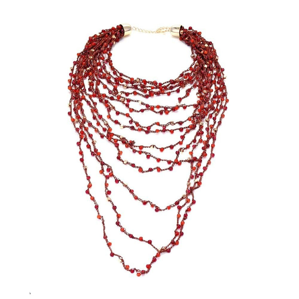 Exaggerated Bohemian Multilayer Pearl Necklaces Women's Tassel Necklace Retro Hip Hop Jewellery Red Clavicle Chain
