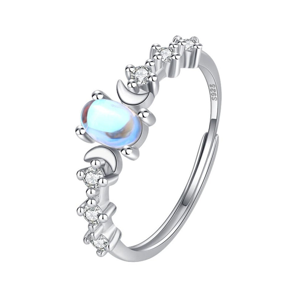 Rings Women 925 Sterling Silver Moonstone Heart Zirconia Adjustable Ring For Birthday Gift Engagement Wedding Jewellery