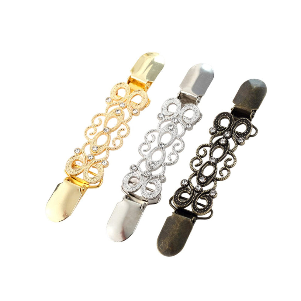 Rainbow Jewelry Clip Set 3-Piece Hollow Floral Cardigan Clip Brooch for Women Blouse Scarf Gold One Size