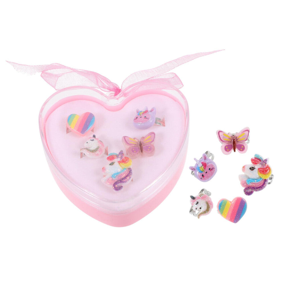 Toddler Girls Set Of 5 Plastic Rings Bee Heart Design Jewellery For Girls Birthday Gift No Gemstone