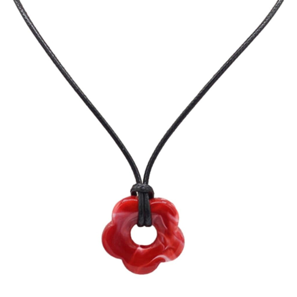 Necklace With Acrylic Flower Pendant, Waxed Cord Choker, Charm Necklace, Women's Fashion Jewelry
