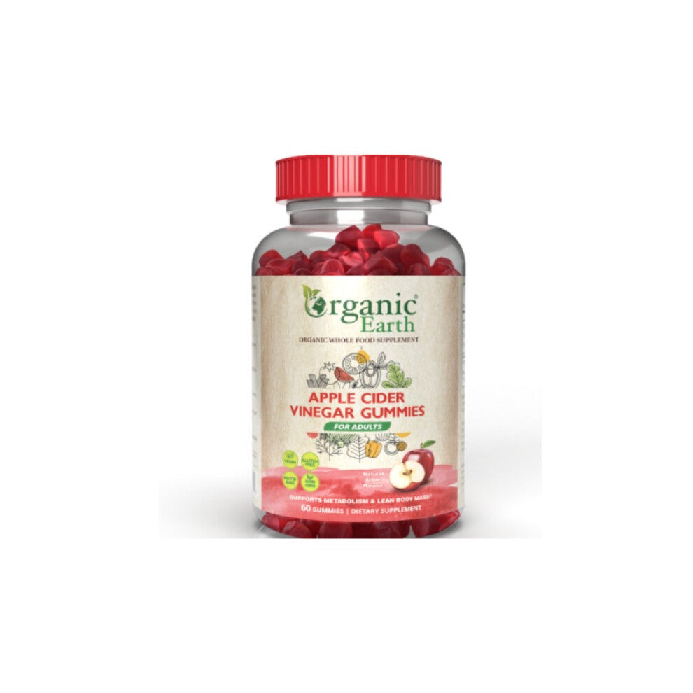 Organic Earth Apple cider Vinegar Gummies promote gut health and healthy digestion for adults 60s