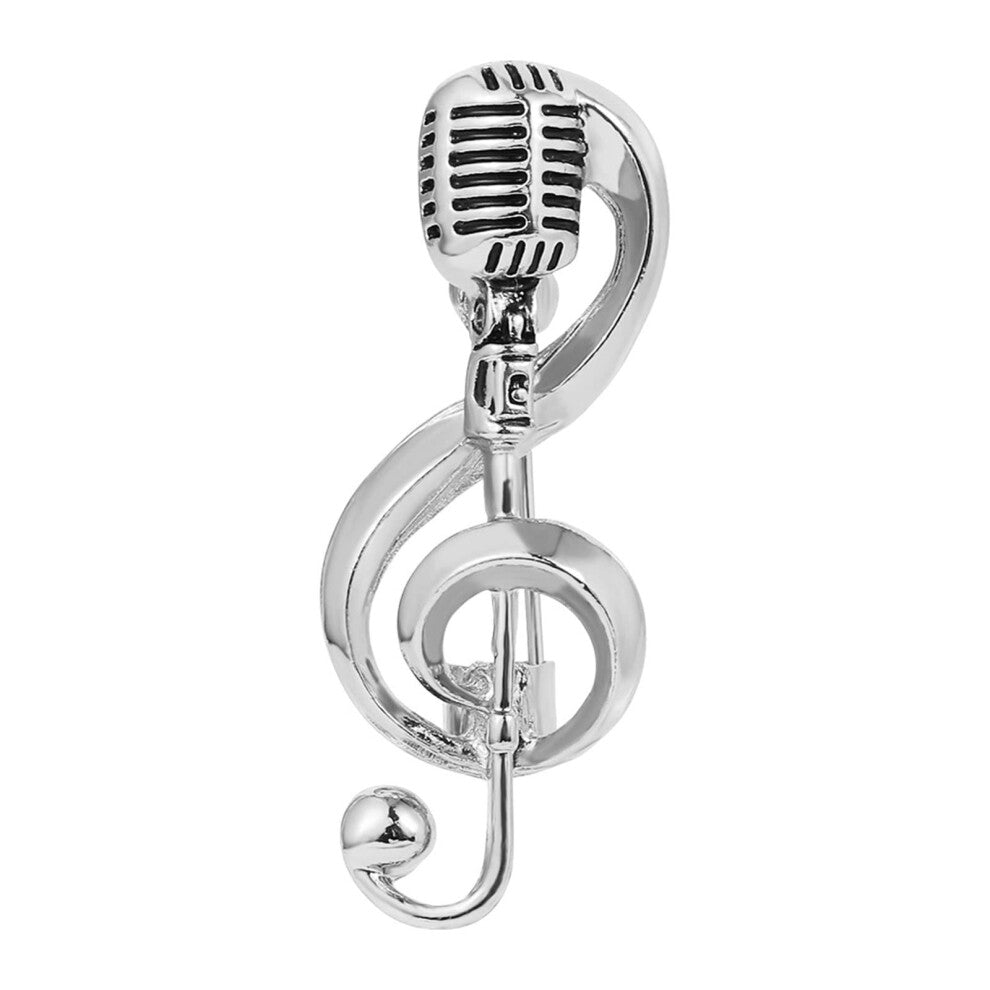 Creative Microphone Brooch Musical Notes Design Alloy Silver Tone Lapel Pin For Bags And Clothing Women Men Boys
