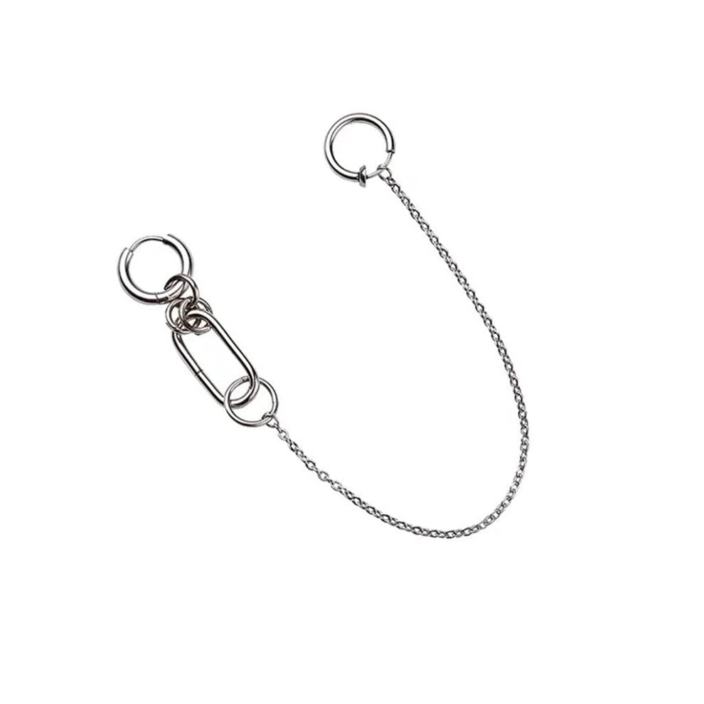 Nose Chain Hoop Earrings Stainless Steel Fashion Jewellery For Women Girls One Piece Tassels Fake Perforated Lip Ring