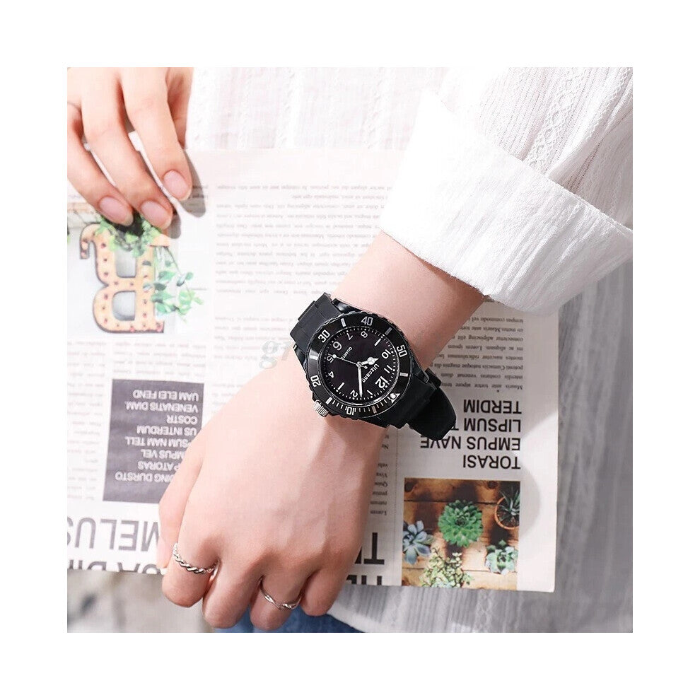 (Black) Children Kids Watches For Boys Girls Colour Analogue Sports Watch with bezel