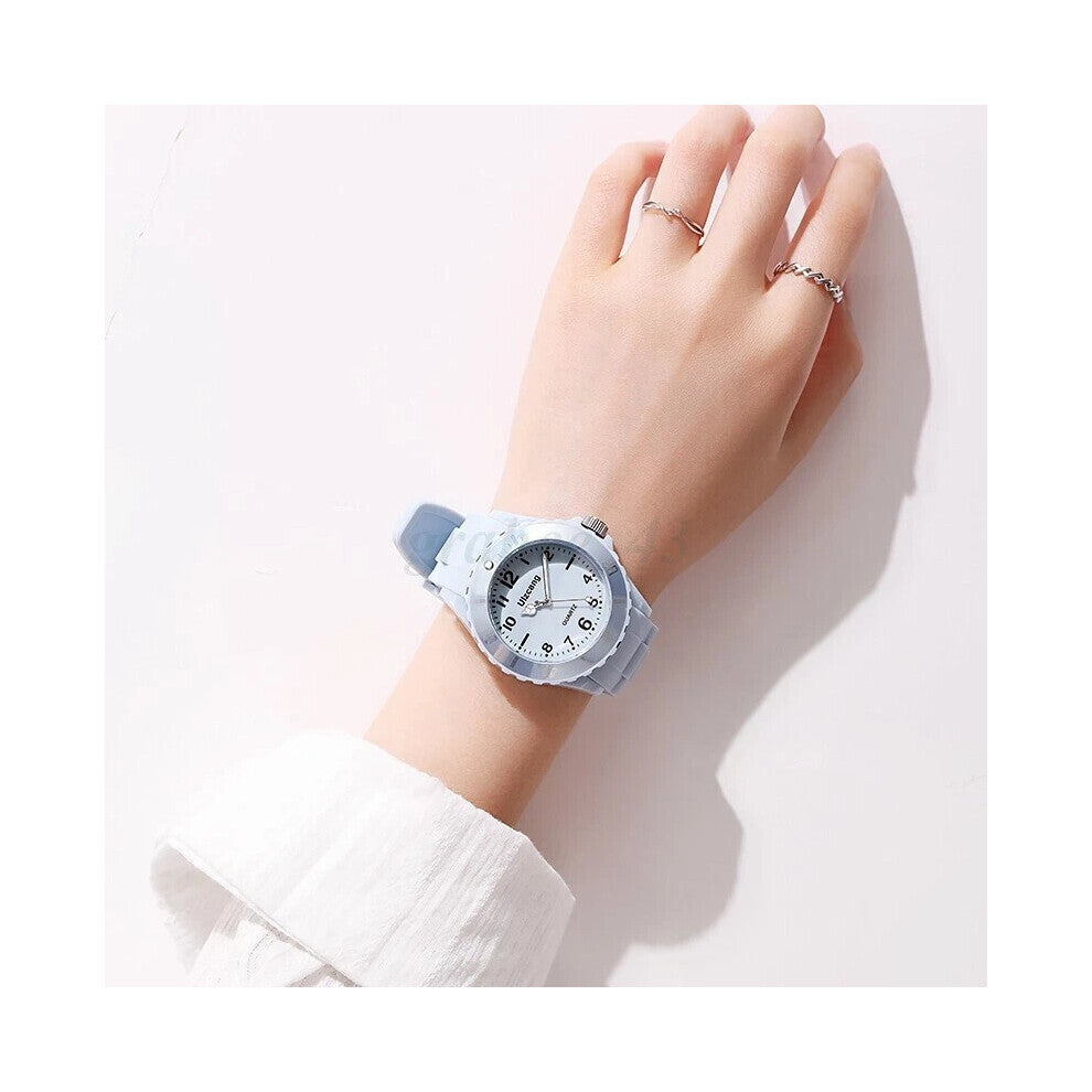 (Blue) Children Kids Watches For Boys Girls Colour Analogue Sports Watch with bezel