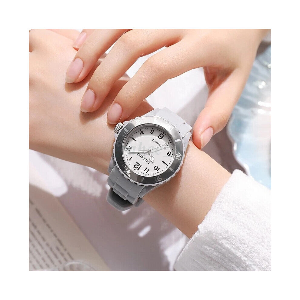 (Gray) Children Kids Watches For Boys Girls Colour Analogue Sports Watch with bezel