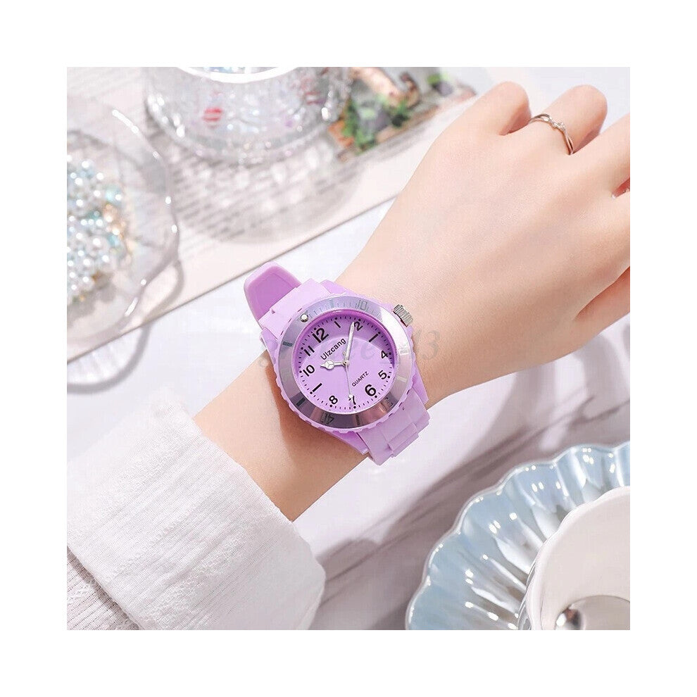 (Purple) Children Kids Watches For Boys Girls Colour Analogue Sports Watch with bezel