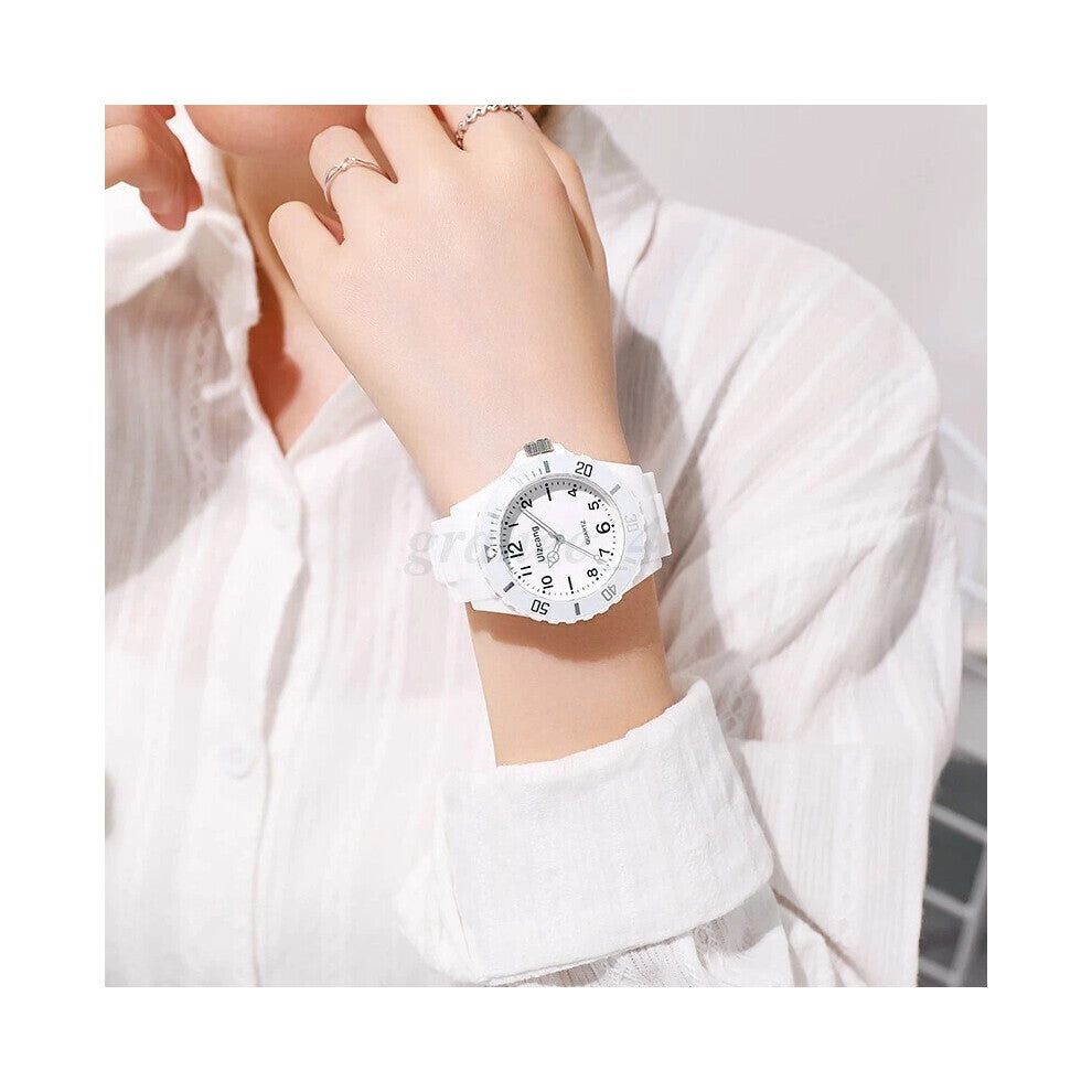 (White) Children Kids Watches For Boys Girls Colour Analogue Sports Watch with bezel