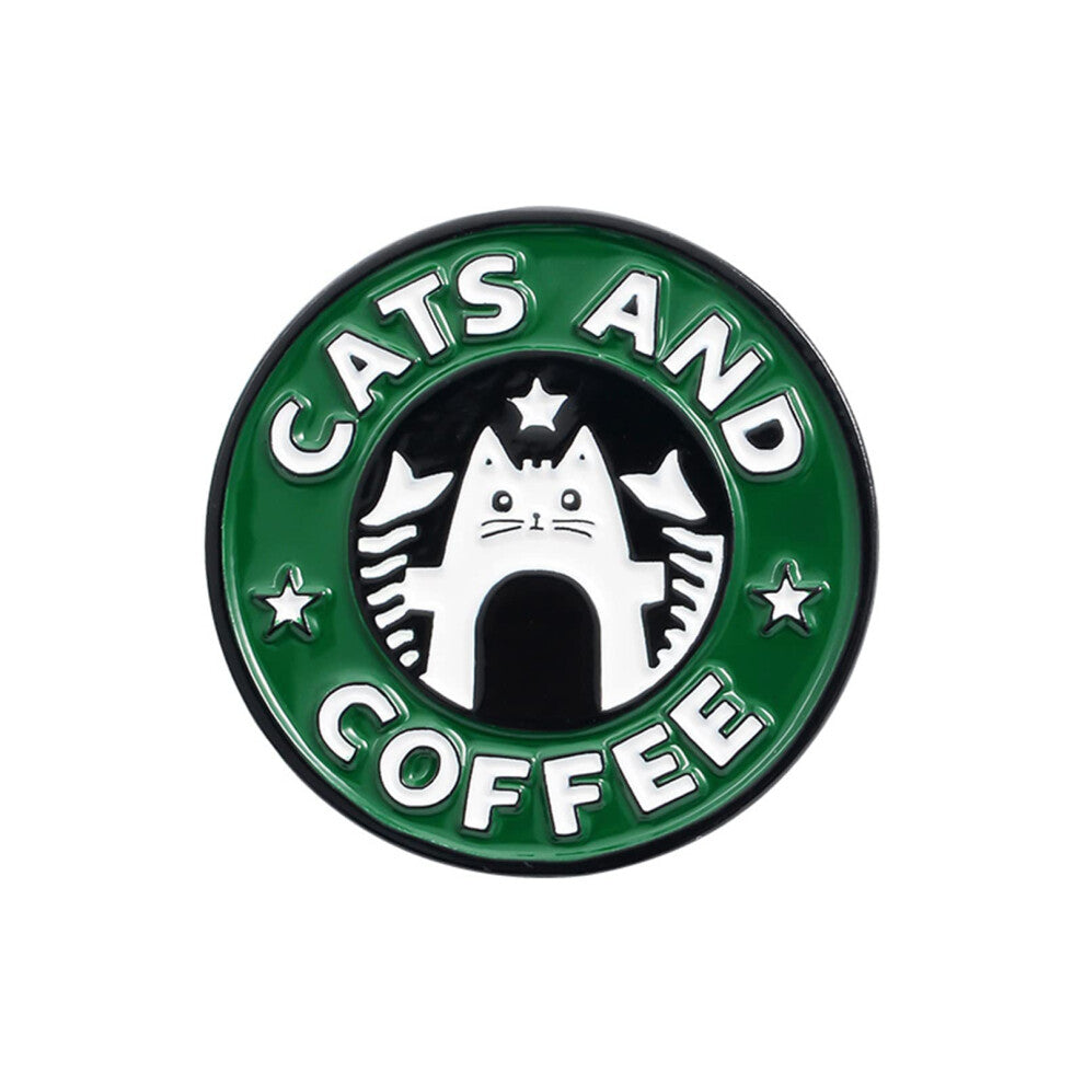 Cat Coffee Lapel Pins, Brooch Style, For Books Bags Clothes Jackets Hats, As Pictured