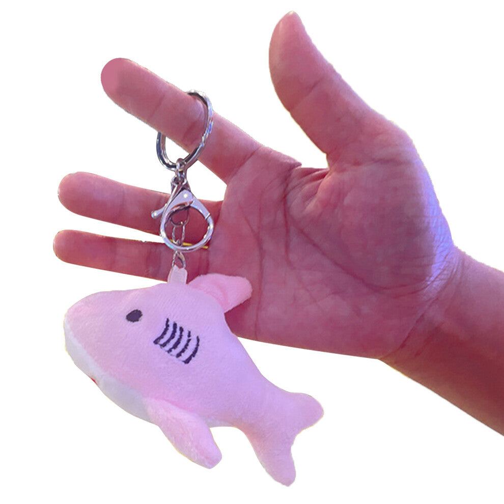 Cute Pink Stuffed Shark Plush Keychain with Hand Stitching for Backpack