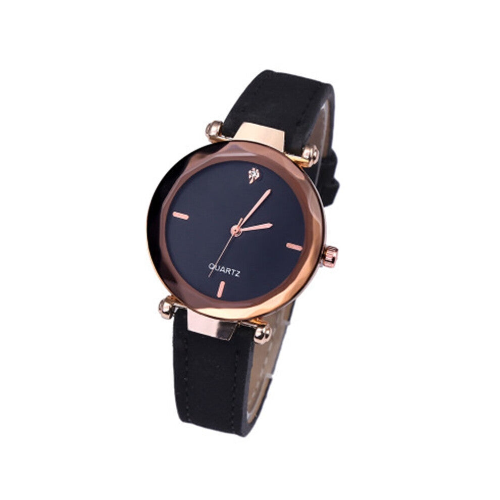 (Black) Womens Casual Lady Watches Artificial Leather Band Analog Quartz Watch Wrist