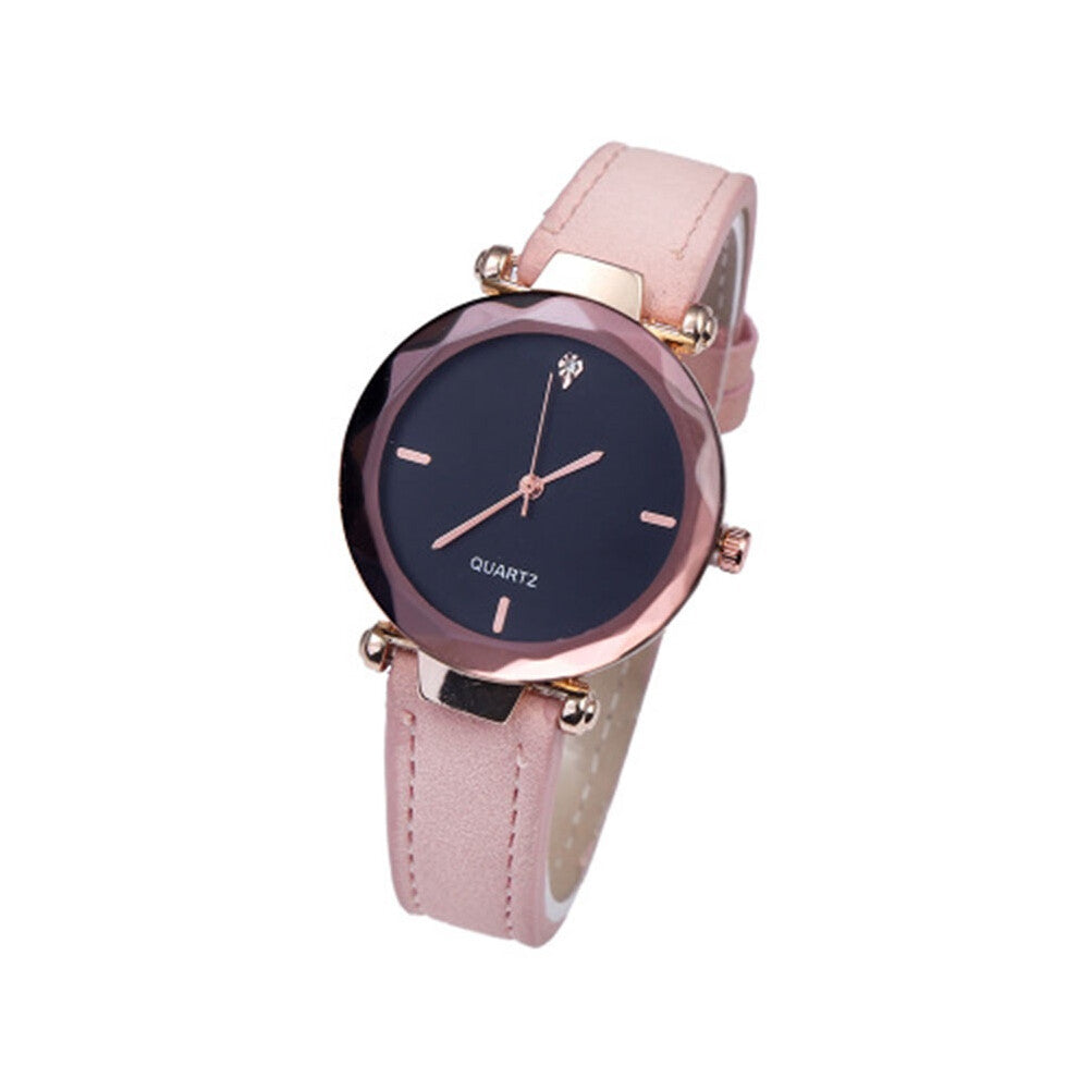 (Pink) Womens Casual Lady Watches Artificial Leather Band Analog Quartz Watch Wrist