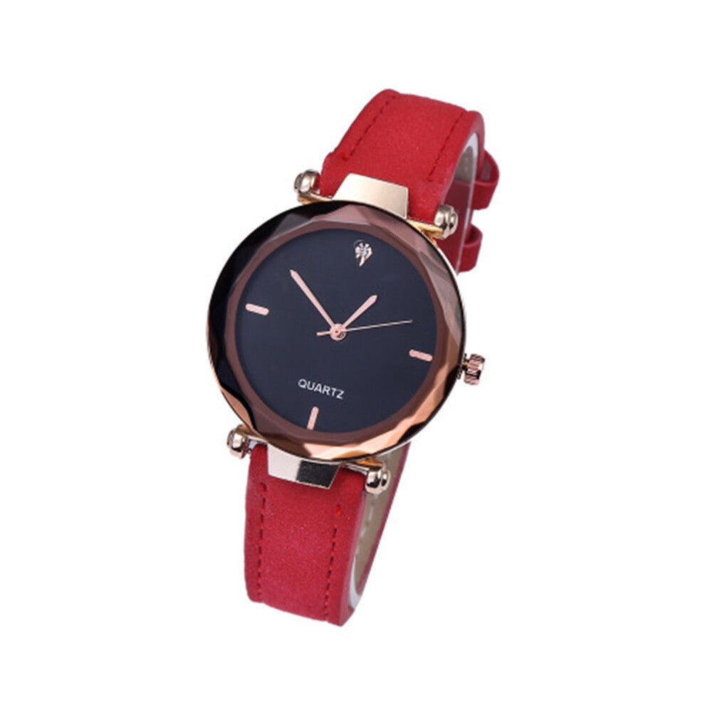 (Red) Womens Casual Lady Watches Artificial Leather Band Analog Quartz Watch Wrist