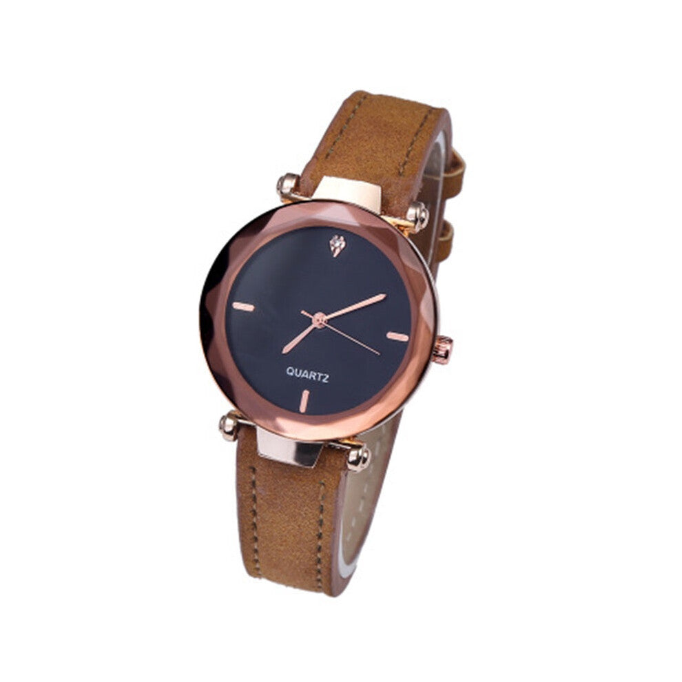 (Brown) Womens Casual Lady Watches Artificial Leather Band Analog Quartz Watch Wrist