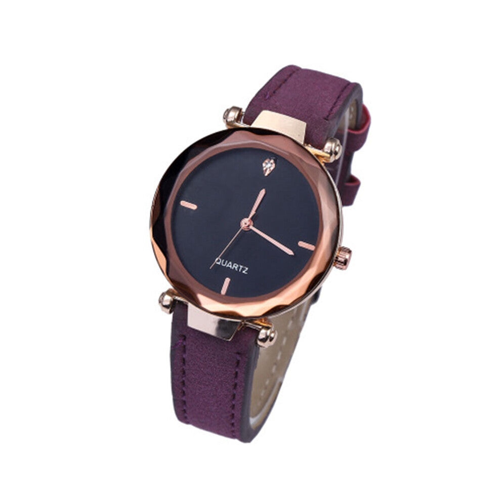 (Purple) Womens Casual Lady Watches Artificial Leather Band Analog Quartz Watch Wrist