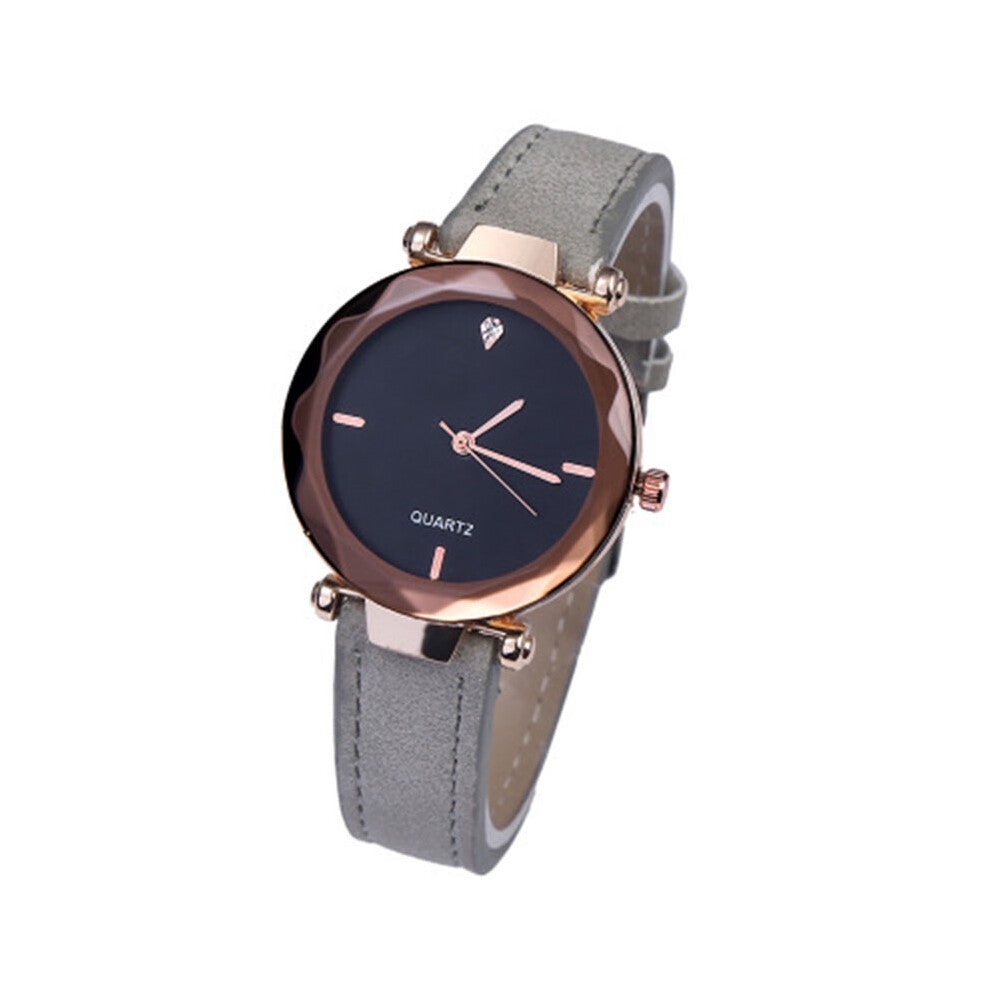 (Gray) Womens Casual Lady Watches Artificial Leather Band Analog Quartz Watch Wrist