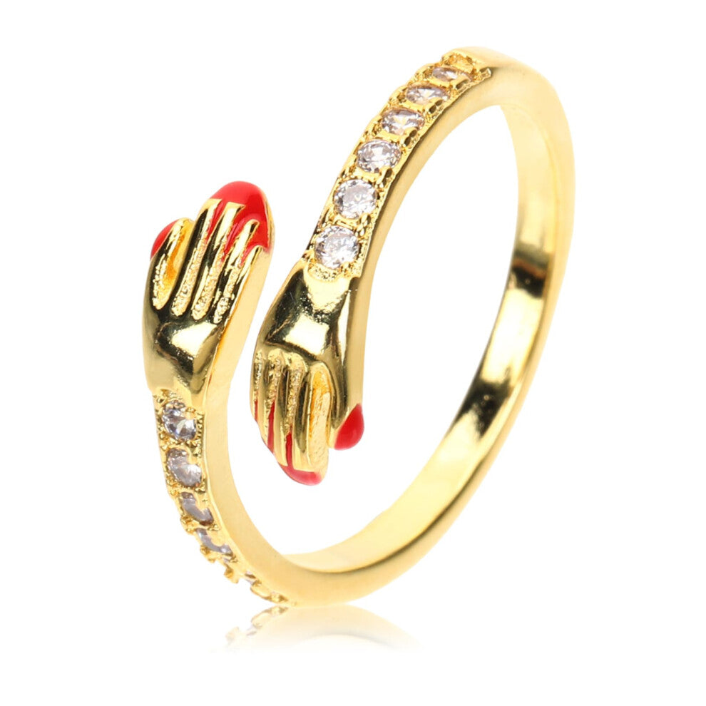 Hug Ring For Women, Adjustable Zirconia Ring, Engagement Wedding Jewelry, Gold Tone Ring, Gift For Mom, Aesthetic Style