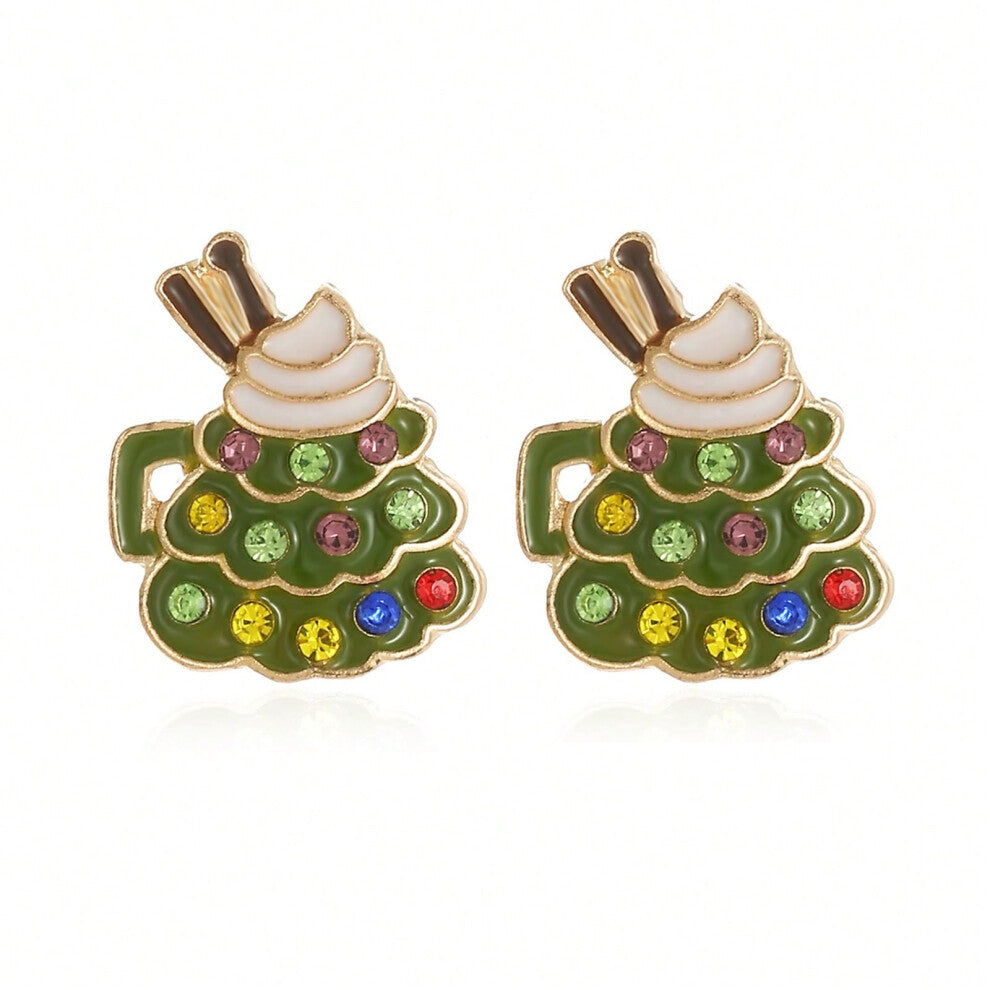 (ES13. Christmas tree cup earrings) New Christmas series earrings are fashionable and exquisite, with diamond-studded color plates, including elk, Chr