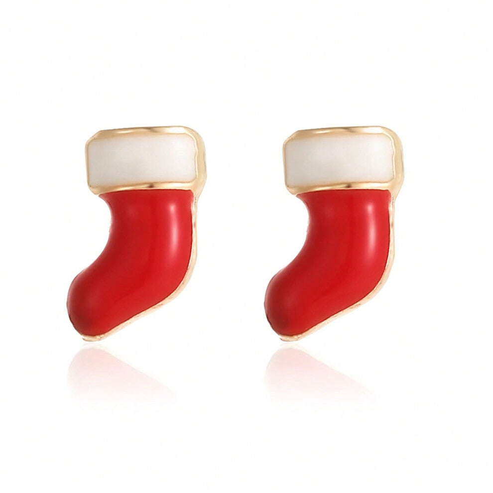 (ES24. Christmas stocking earrings) New Christmas series earrings are fashionable and exquisite, with diamond-studded color plates, including elk, Chr