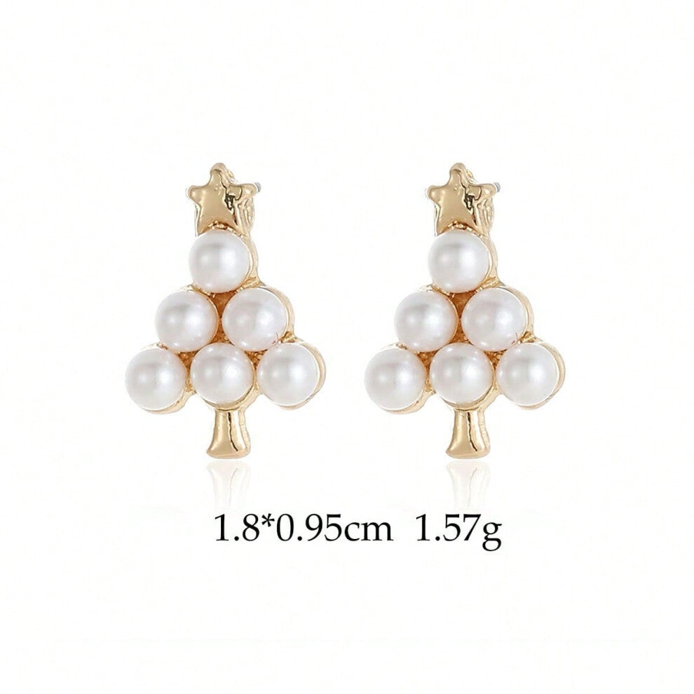 (ES28. Pearl Christmas Tree Earrings) New Christmas series earrings are fashionable and exquisite, with diamond-studded color plates, including elk, C