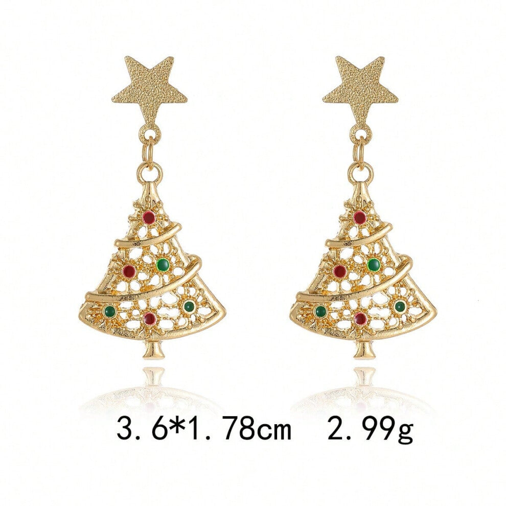 (ES38.Snowflake Christmas Tree Earrings) New Christmas series earrings are fashionable and exquisite, with diamond-studded color plates, including elk