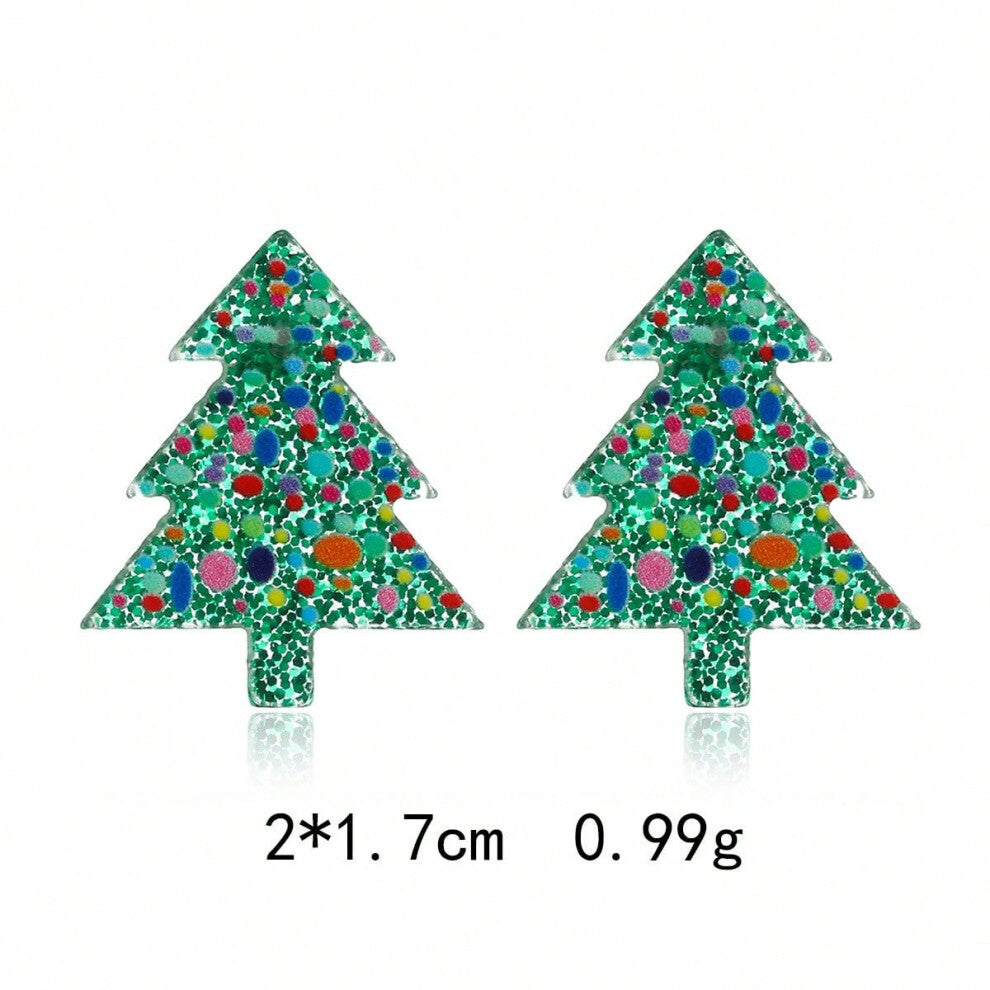 (ES5. Acrylic Christmas Tree Earrings) New Christmas series earrings are fashionable and exquisite, with diamond-studded color plates, including elk,