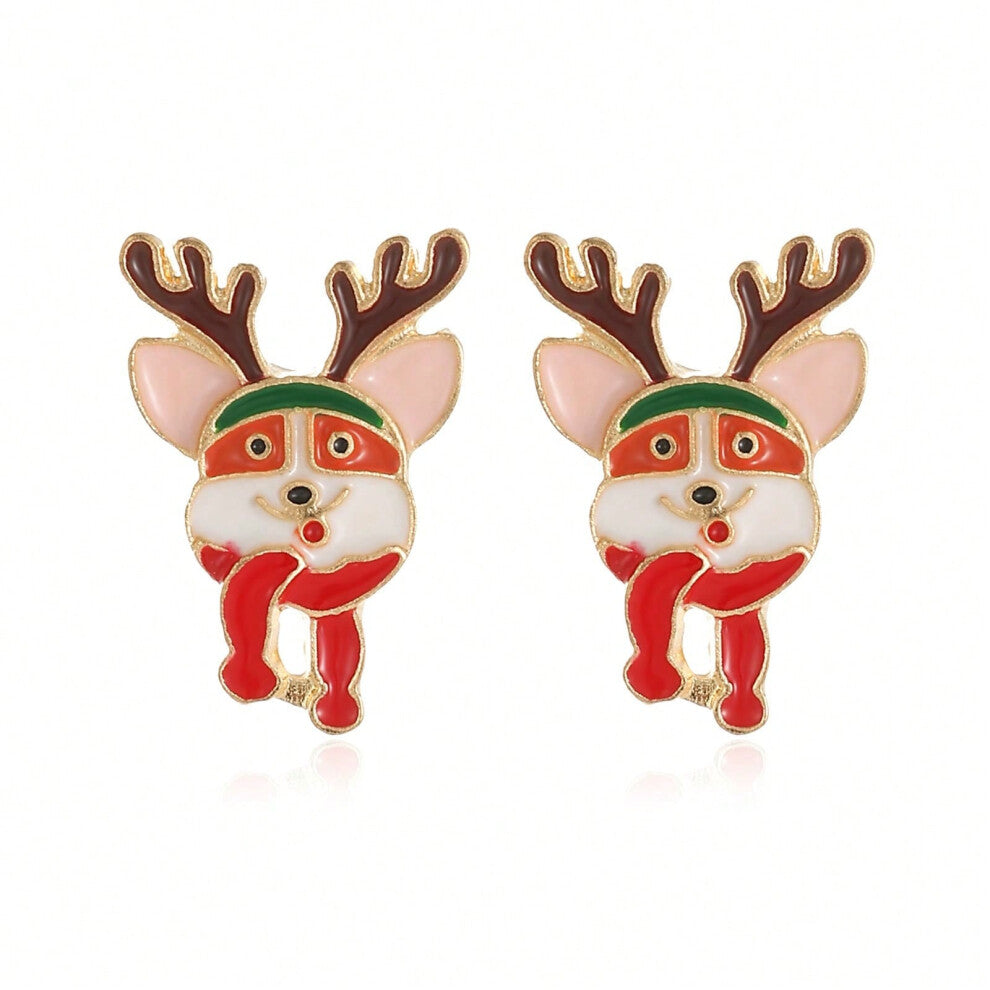 (ES26. Deer head earrings) New Christmas series earrings are fashionable and exquisite, with diamond-studded color plates, including elk, Christmas tr