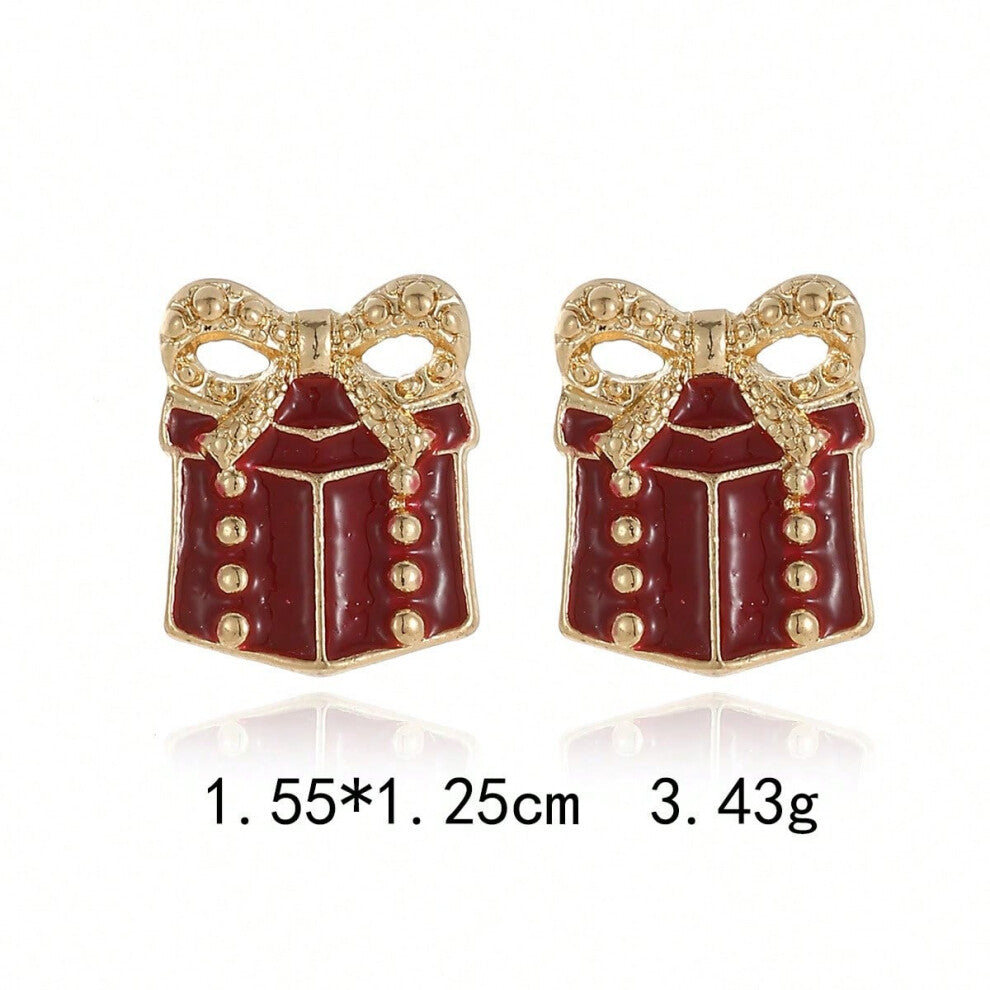 (ES30. Red gift box earrings) New Christmas series earrings are fashionable and exquisite, with diamond-studded color plates, including elk, Christmas