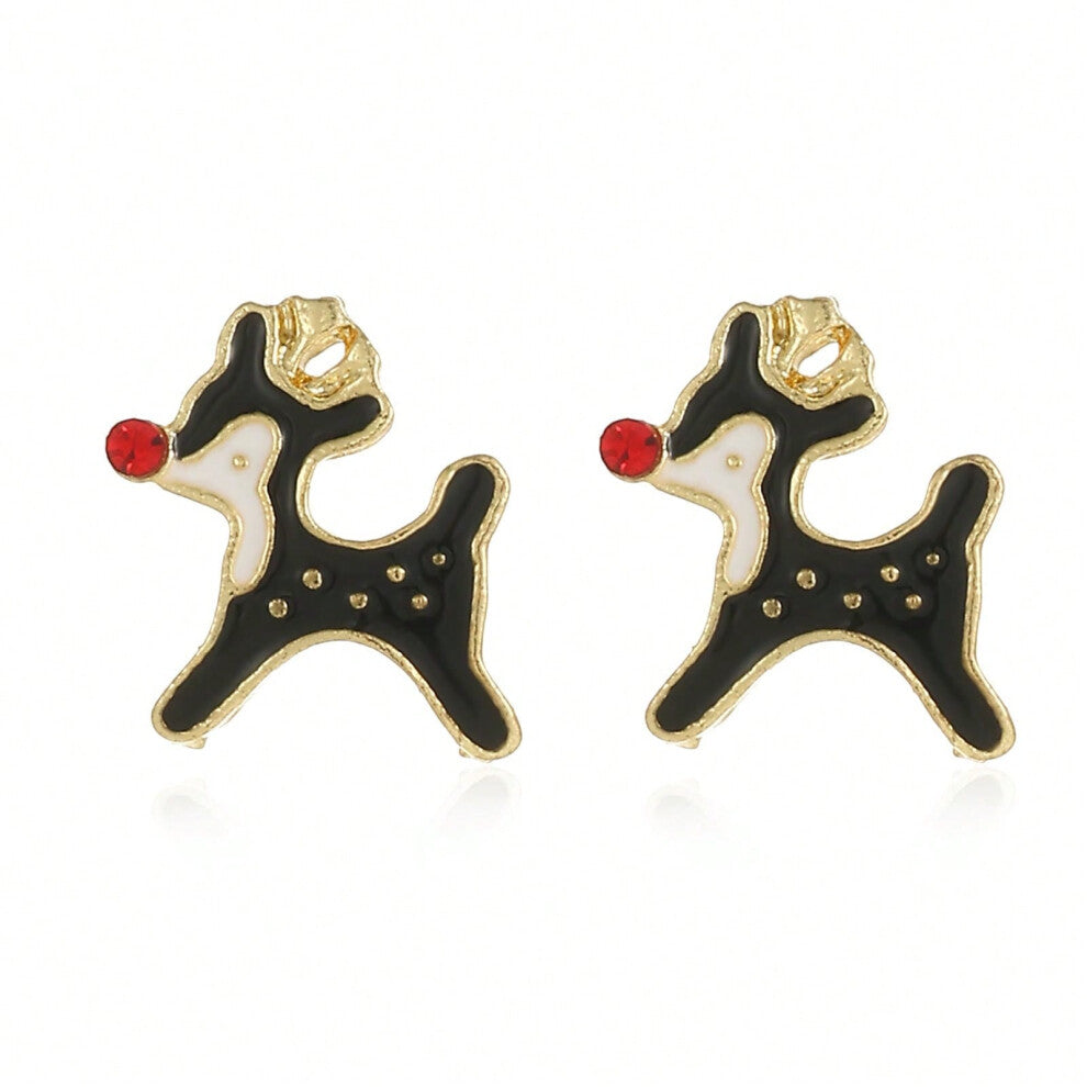 (ES20.Black deer head earrings) New Christmas series earrings are fashionable and exquisite, with diamond-studded color plates, including elk, Christm