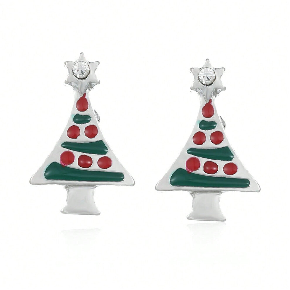 (ES25.Silver Christmas tree earrings) New Christmas series earrings are fashionable and exquisite, with diamond-studded color plates, including elk, C