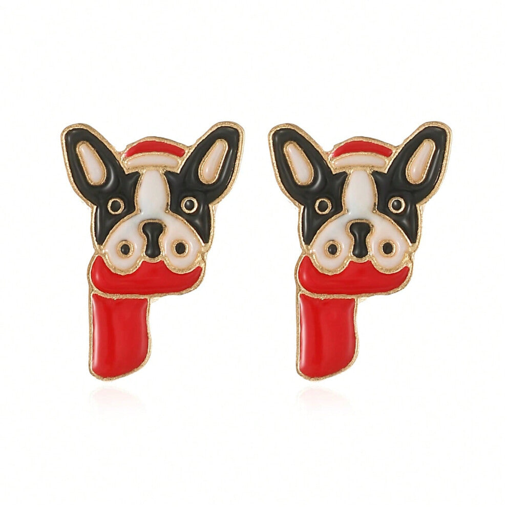 (ES15.Dog earrings 1) New Christmas series earrings are fashionable and exquisite, with diamond-studded color plates, including elk, Christmas tree an