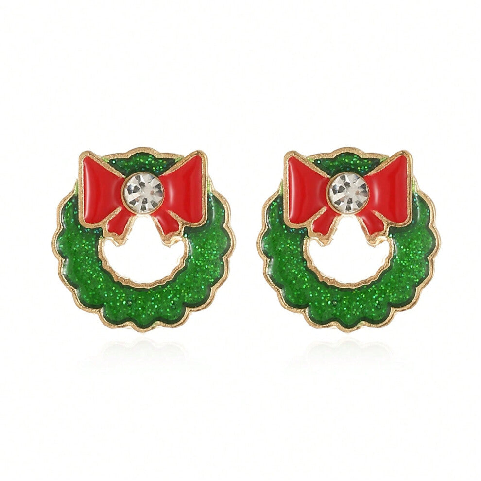 (ES14. Garland earrings) New Christmas series earrings are fashionable and exquisite, with diamond-studded color plates, including elk, Christmas tree