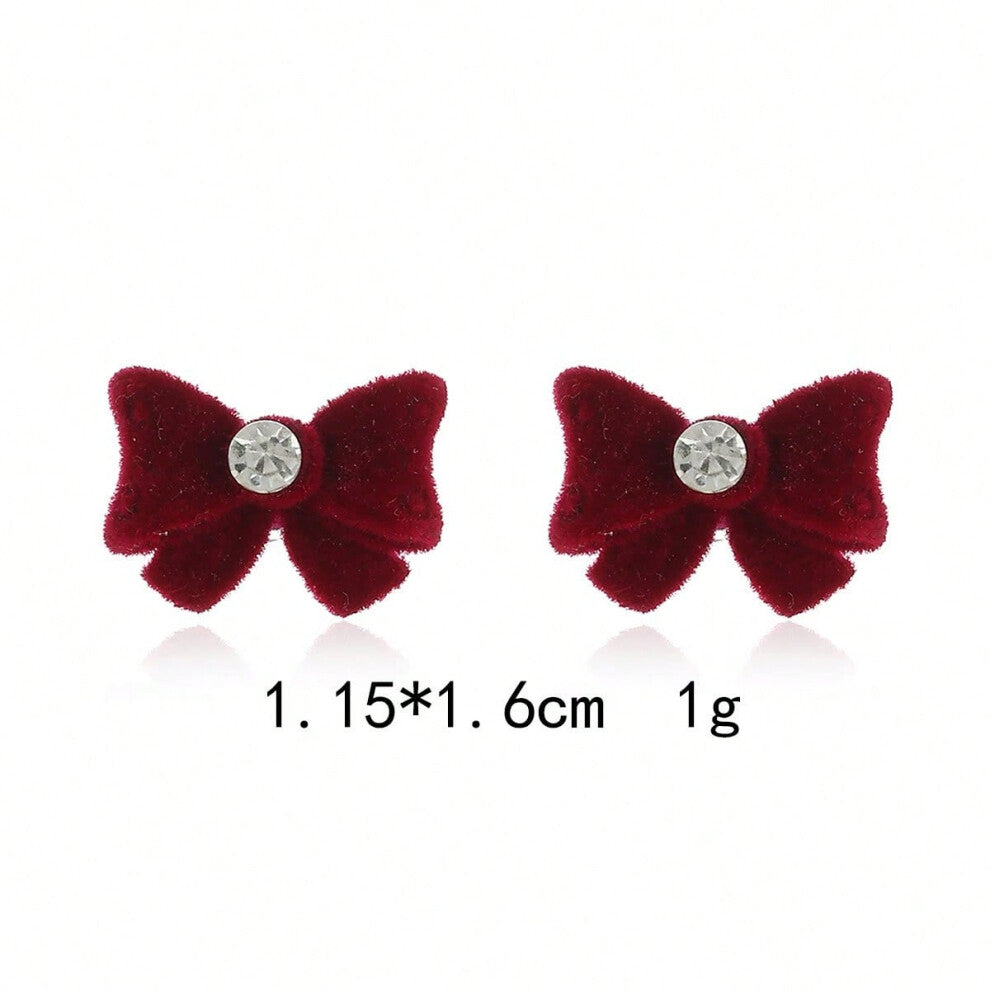 (ES29. Red Velvet Bow Earrings) New Christmas series earrings are fashionable and exquisite, with diamond-studded color plates, including elk, Christm