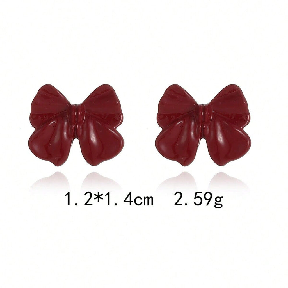 (ES32. Red bow earrings) New Christmas series earrings are fashionable and exquisite, with diamond-studded color plates, including elk, Christmas tree