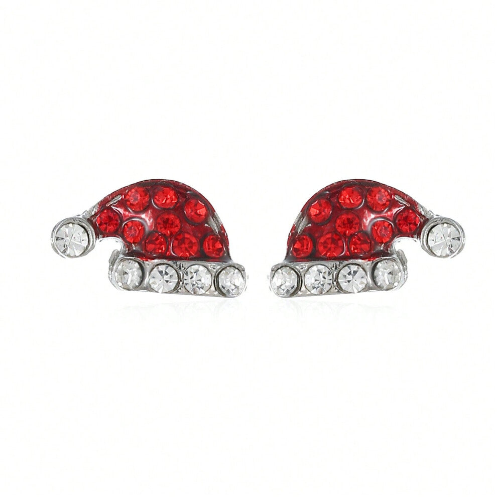 (ES19. Christmas hat earrings) New Christmas series earrings are fashionable and exquisite, with diamond-studded color plates, including elk, Christma