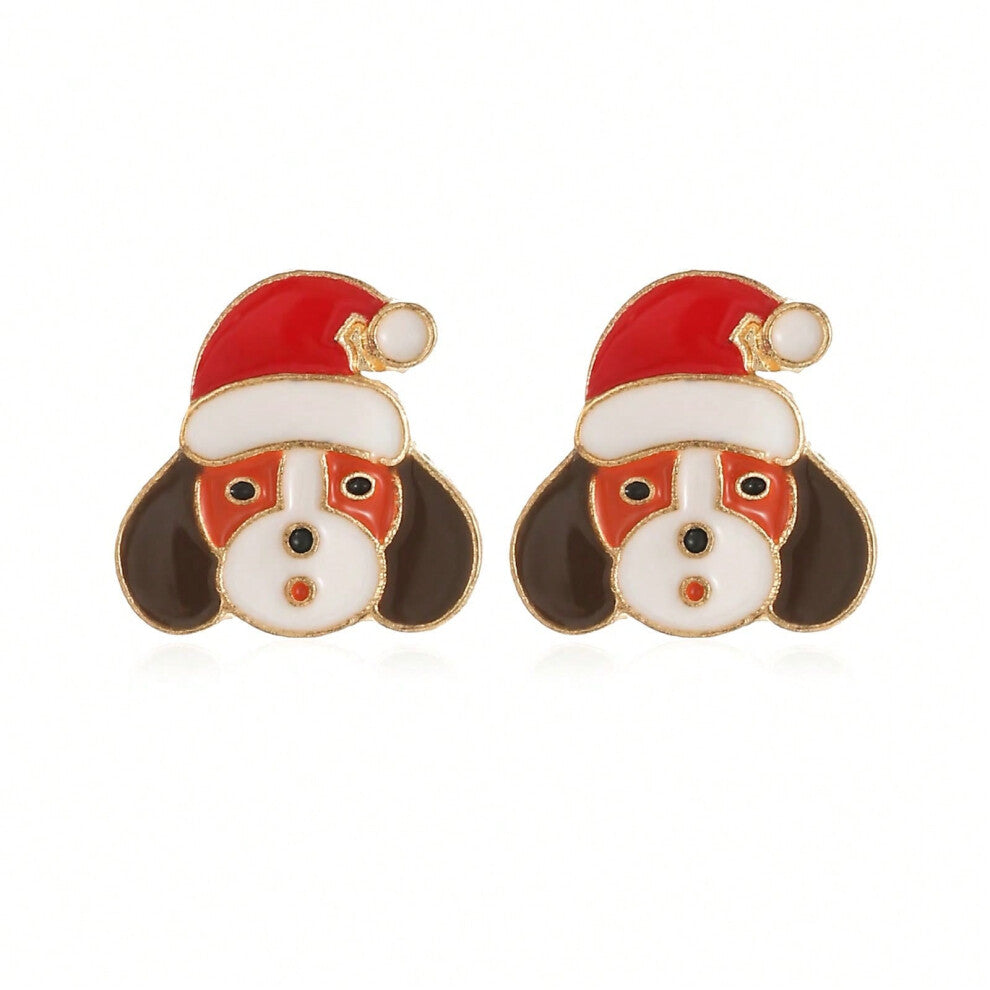 (ES16. Poodle earrings) New Christmas series earrings are fashionable and exquisite, with diamond-studded color plates, including elk, Christmas tree