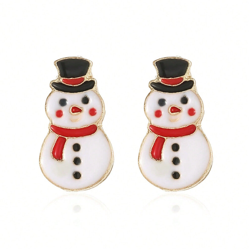 (ES2. Snowman earrings) New Christmas series earrings are fashionable and exquisite, with diamond-studded color plates, including elk, Christmas tree