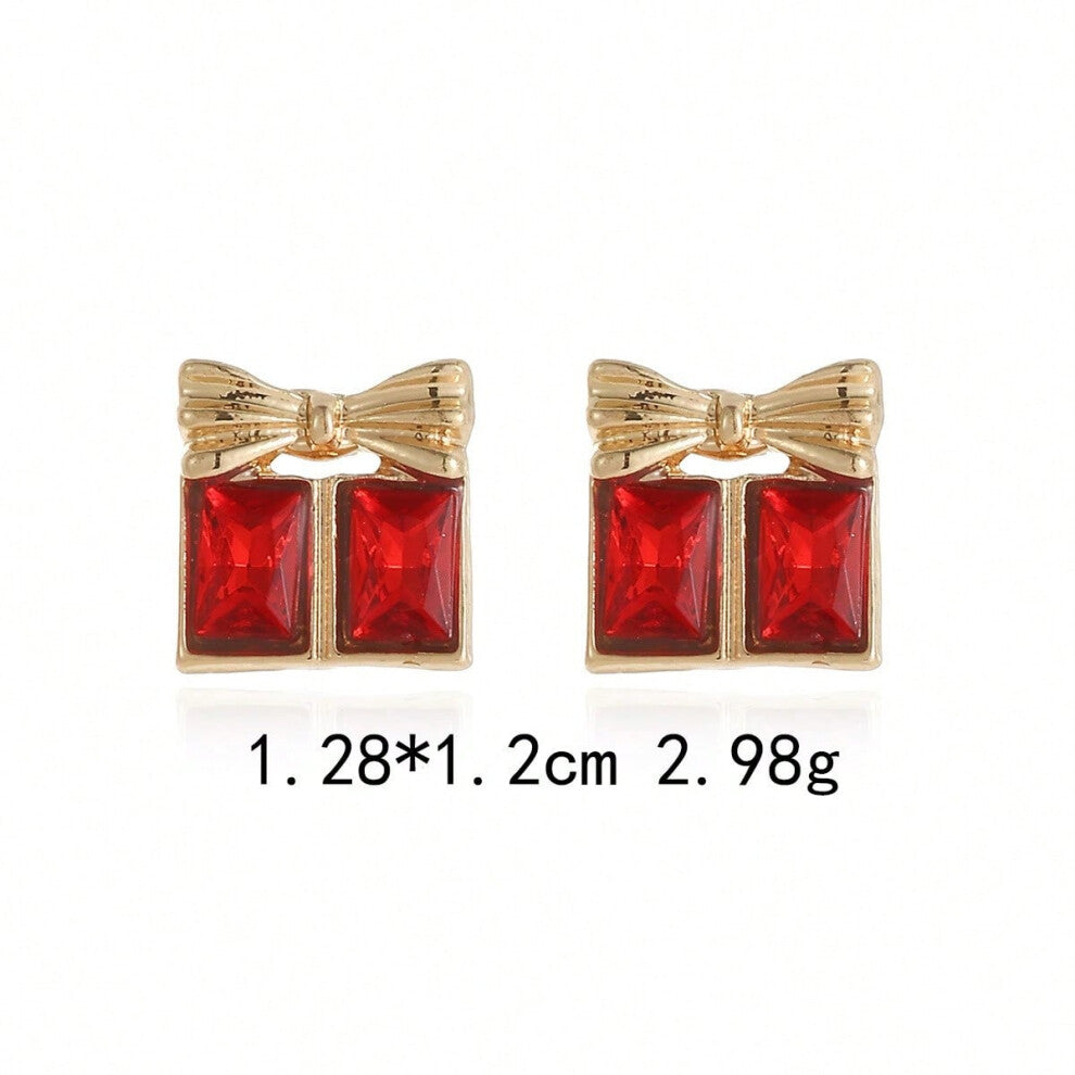 (ES8. Red Diamond Gift Box Earrings) New Christmas series earrings are fashionable and exquisite, with diamond-studded color plates, including elk, Ch