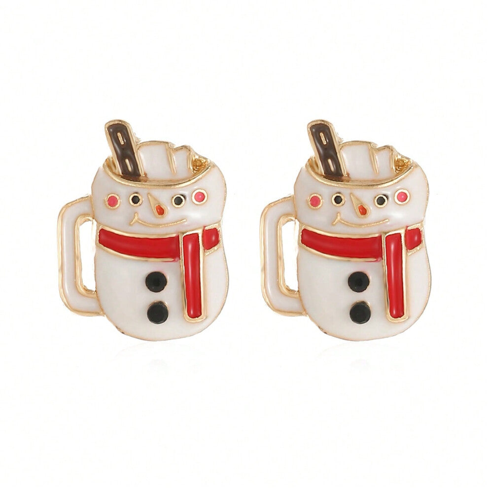 (ES12.White cup earrings) New Christmas series earrings are fashionable and exquisite, with diamond-studded color plates, including elk, Christmas tre