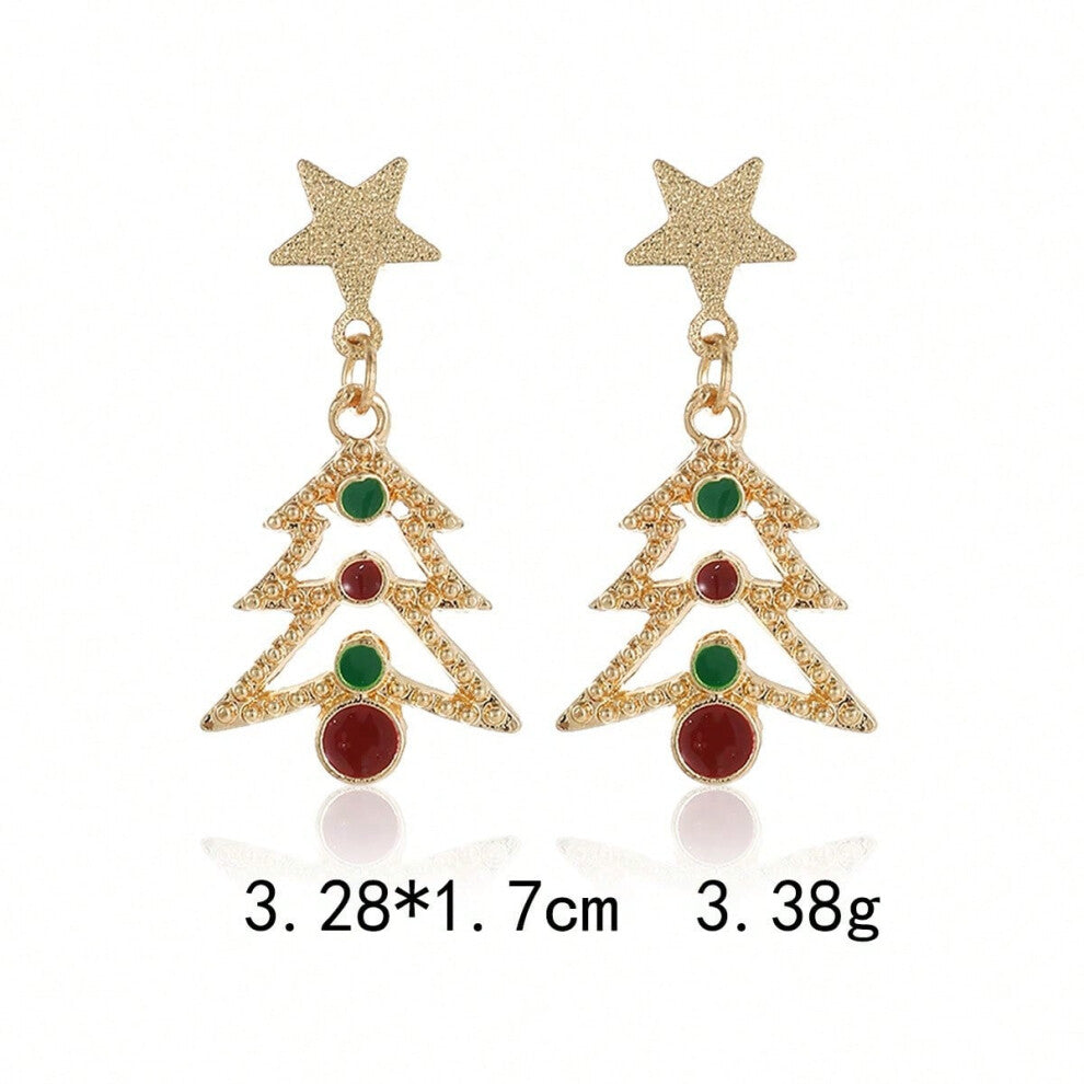 (ES35. Hollow Christmas tree earrings) New Christmas series earrings are fashionable and exquisite, with diamond-studded color plates, including elk,