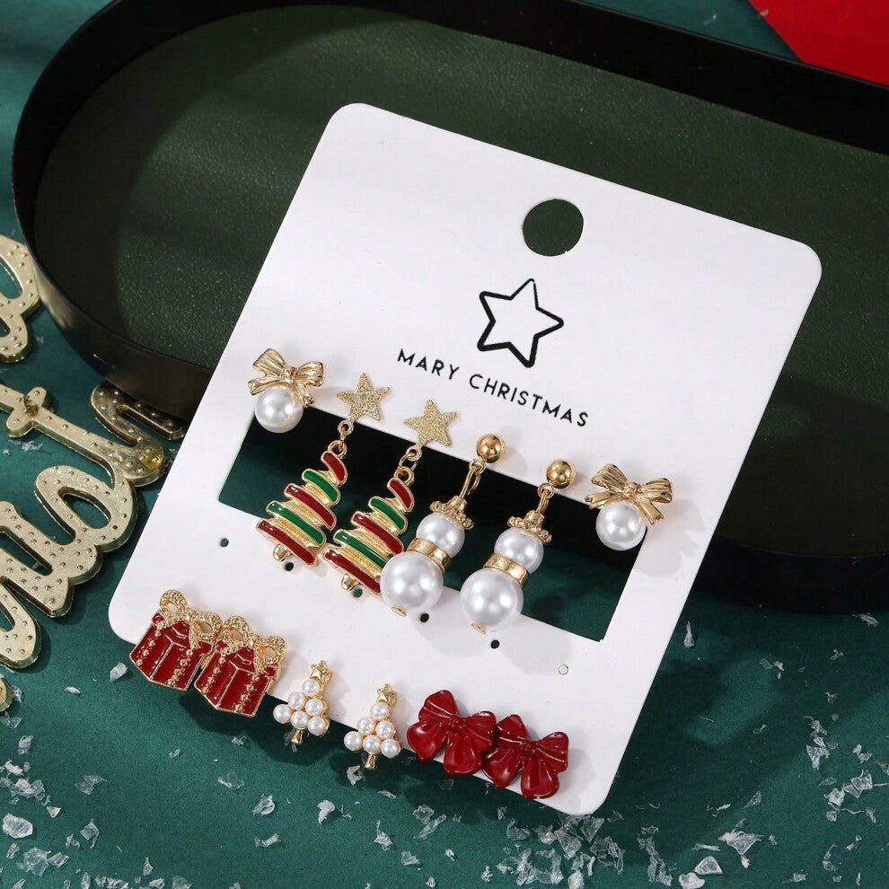 (ES39. Ribbon-shaped Christmas tree earring set) New Christmas series earrings are fashionable and exquisite, with diamond-studded color plates, inclu