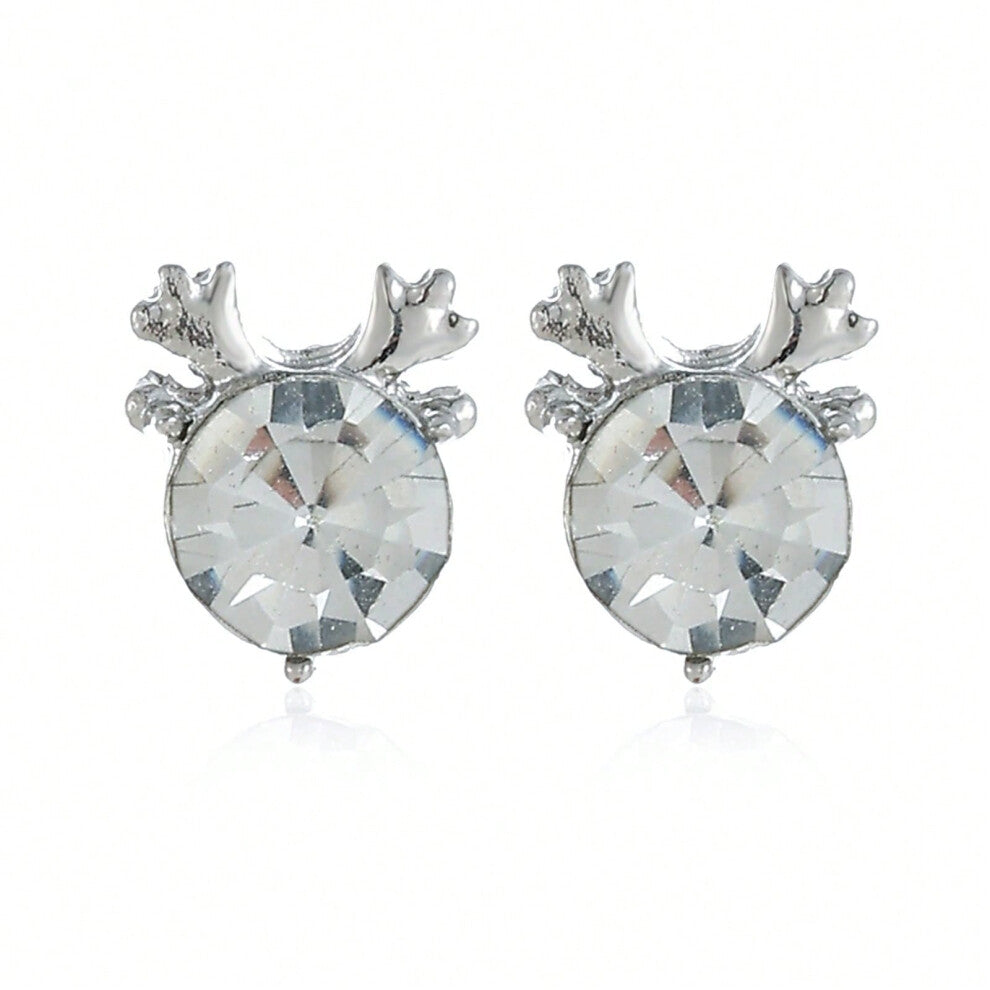 (ES18. White diamond deer head earrings) New Christmas series earrings are fashionable and exquisite, with diamond-studded color plates, including elk