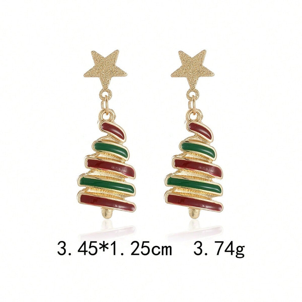 (ES36. Ribbon-shaped Christmas tree earrings) New Christmas series earrings are fashionable and exquisite, with diamond-studded color plates, includin