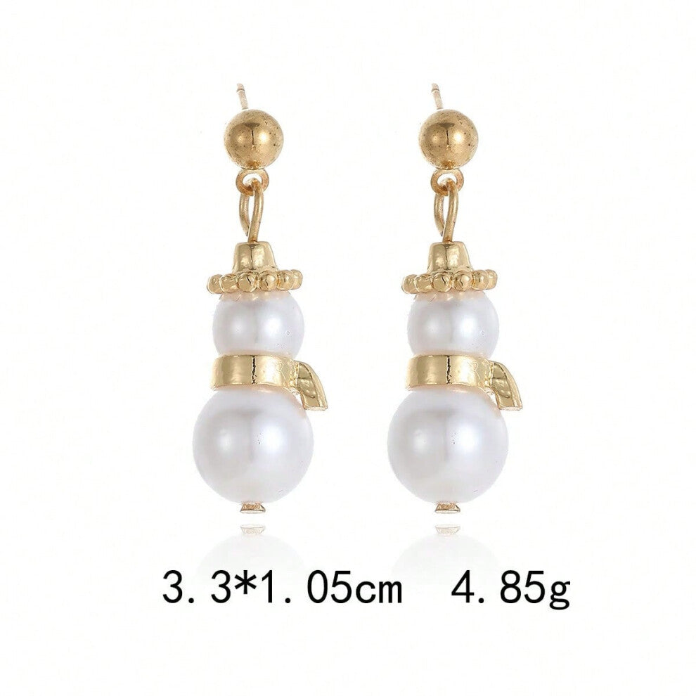 (ES33.Pearl Snowman Earrings) New Christmas series earrings are fashionable and exquisite, with diamond-studded color plates, including elk, Christmas