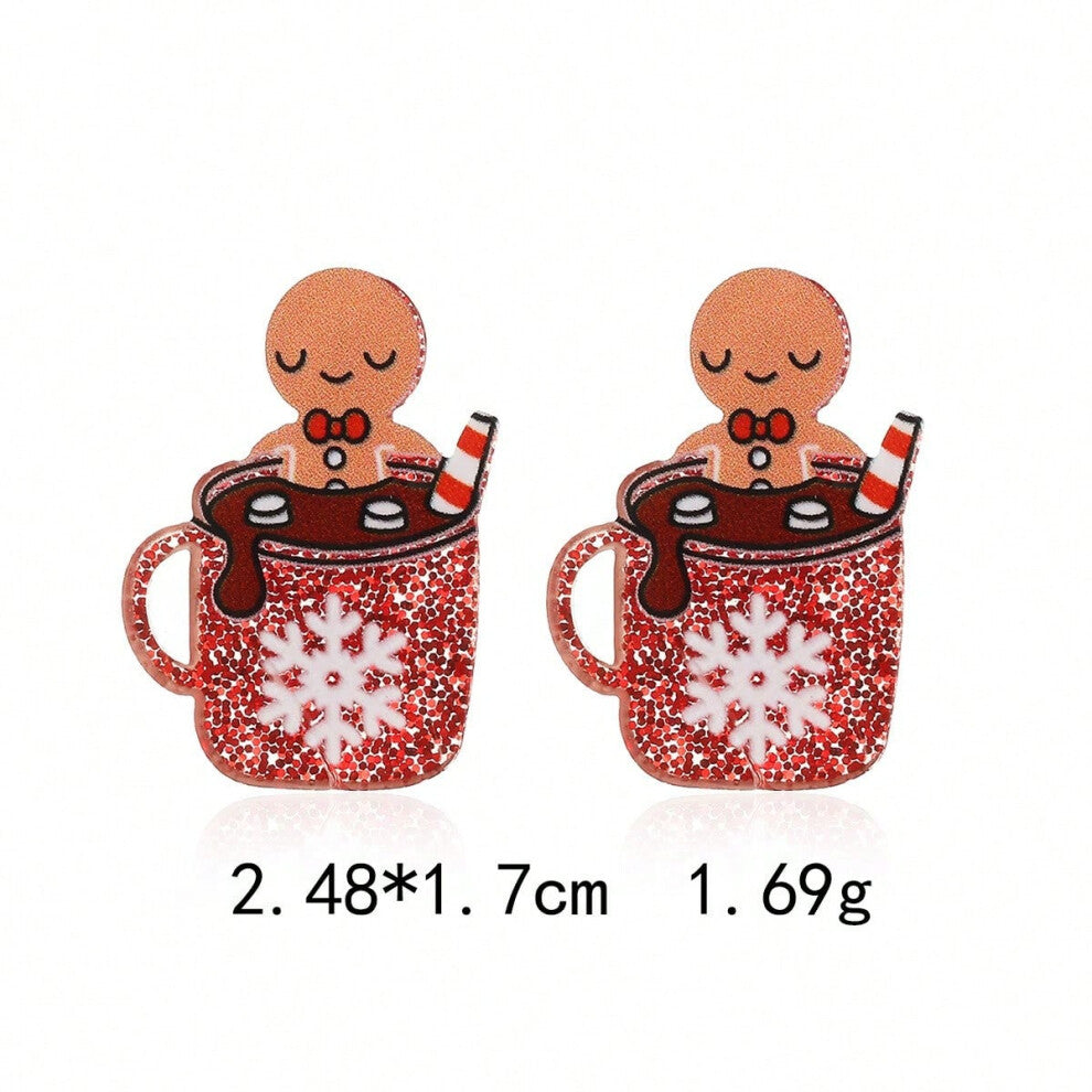 (ES3.Snowflake coffee cup earrings) New Christmas series earrings are fashionable and exquisite, with diamond-studded color plates, including elk, Chr