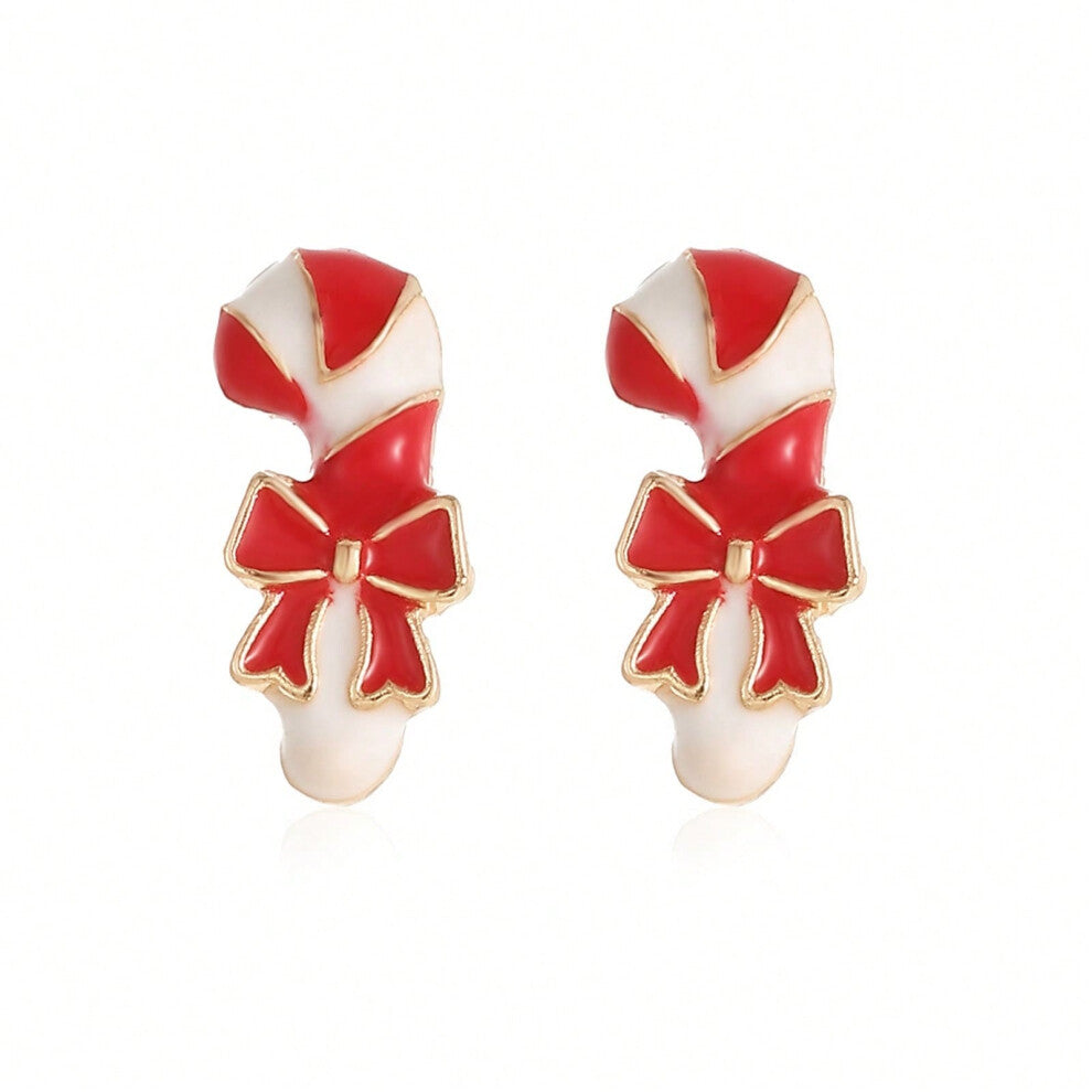 (ES23. Candy Cane Earrings) New Christmas series earrings are fashionable and exquisite, with diamond-studded color plates, including elk, Christmas t
