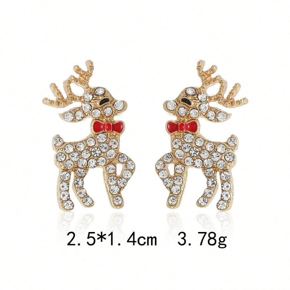 (ES10.Golden deer earrings) New Christmas series earrings are fashionable and exquisite, with diamond-studded color plates, including elk, Christmas t