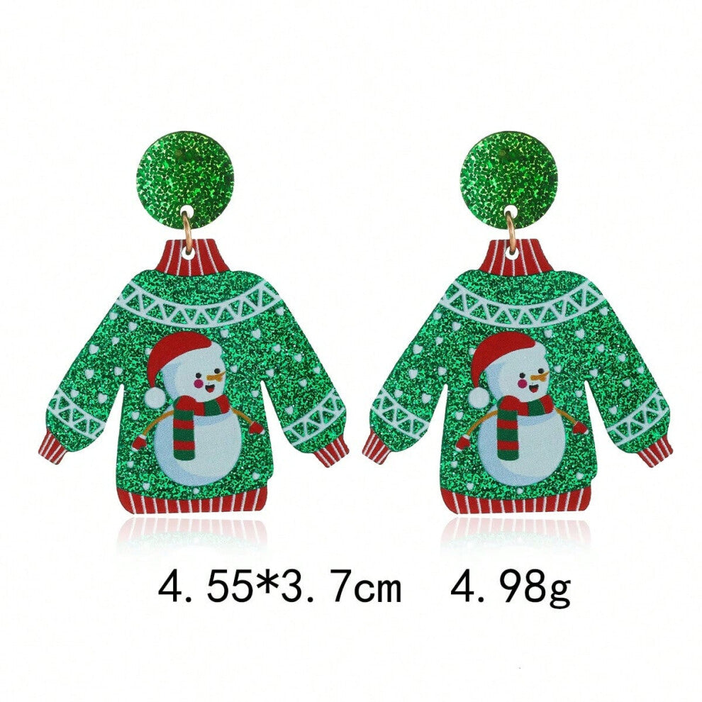 (ES6.Snowman Clothes Earrings) New Christmas series earrings are fashionable and exquisite, with diamond-studded color plates, including elk, Christma